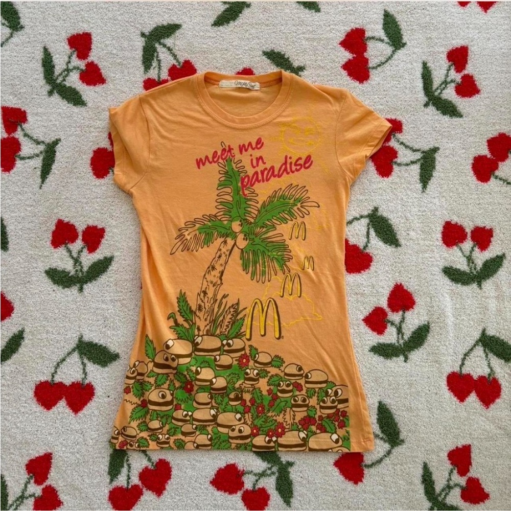 Orange Graphic Tee with Palm Tree Design